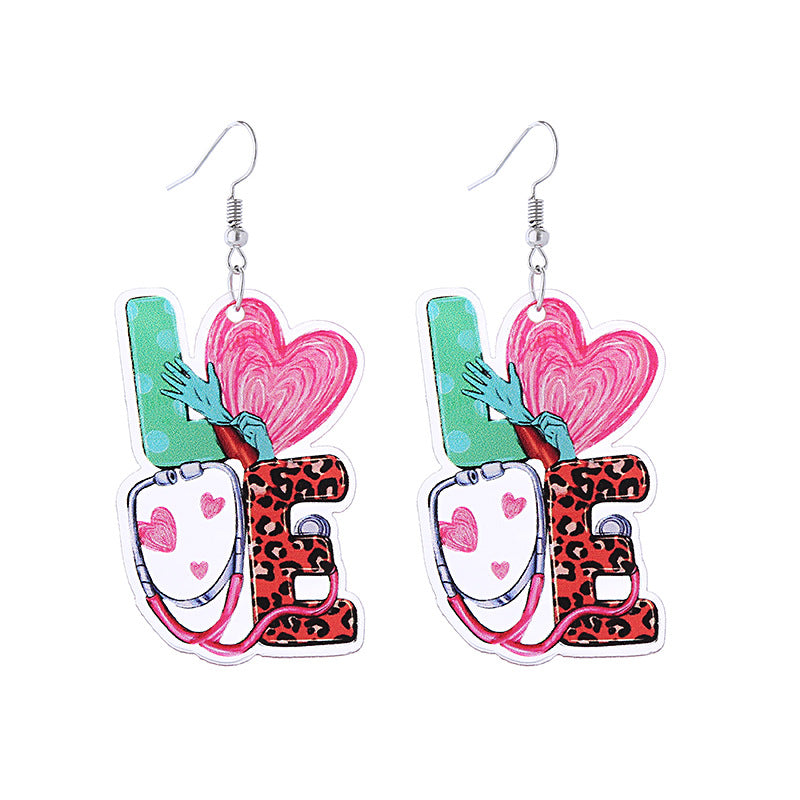 Wholesale Pink Valentine's Day Cat Envelope Double Sided Acrylic Earrings